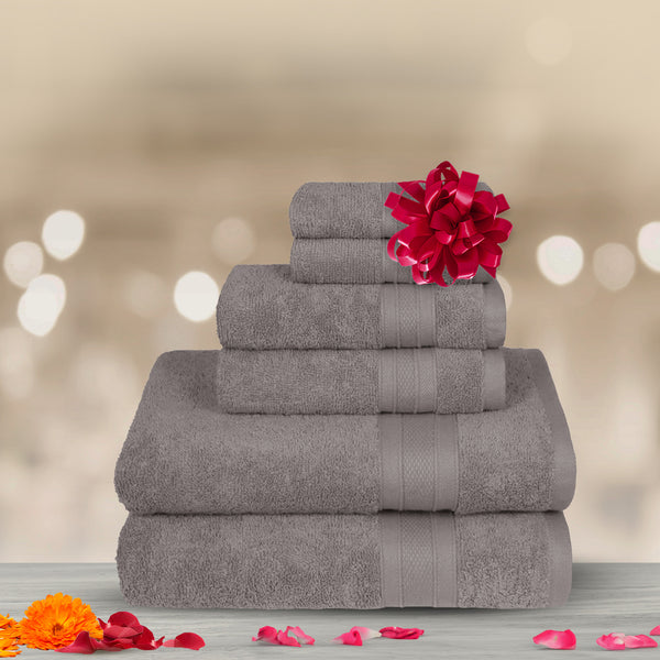 Soft Comfort 6Pc Towel Set, Charcoal|509 GSM Cotton|Air Rich Technology