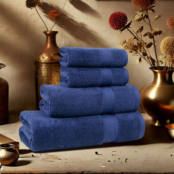 Classic Kasturi 4pc Towel Gift Set, Medieval Blue|509 GSM Cotton