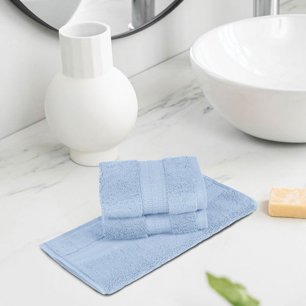 Luxury 3 Pc Face Towel Set, Grace Blue|625 GSM Premium Cotton| Antimicrobial