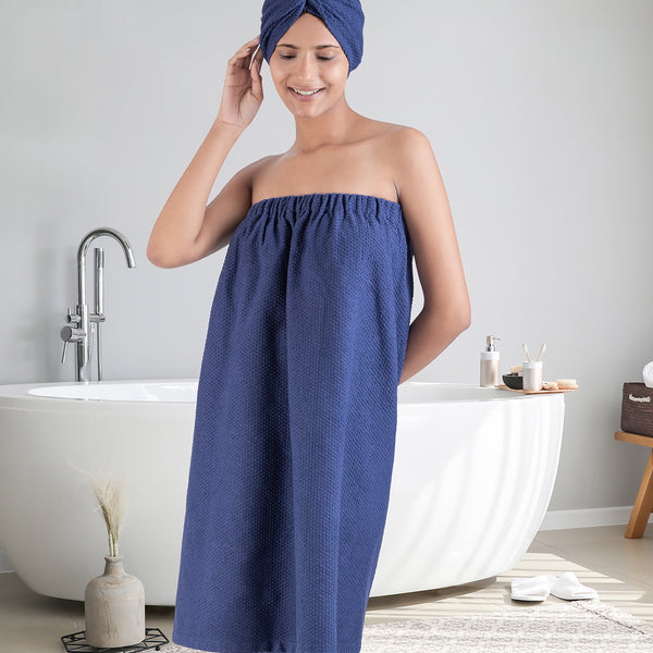 Urban Comfort (Head+Body)Wrap Set, Deep Cobalt| 240 GSM Cotton