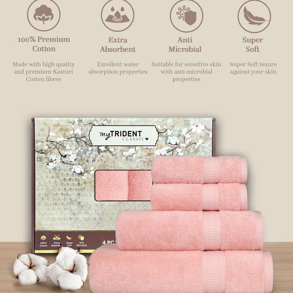 Classic Kasturi 4pc Towel Gift Set, Tender Peach|509 GSM Cotton