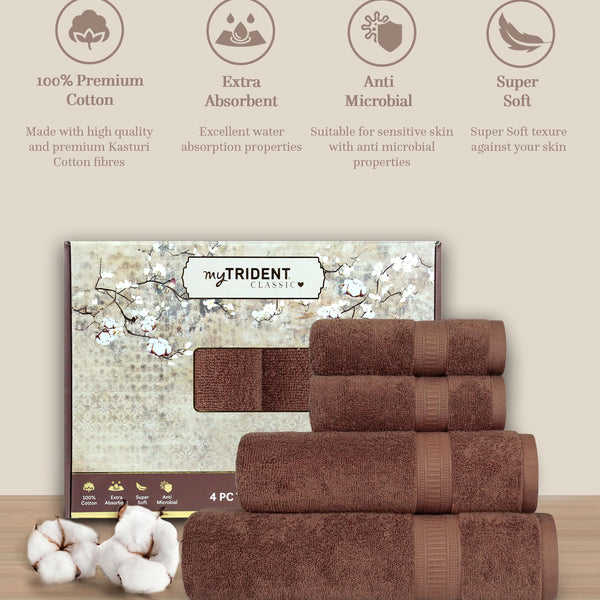 Classic Kasturi 4pc Towel Gift Set, Willow wood|509 GSM Cotton