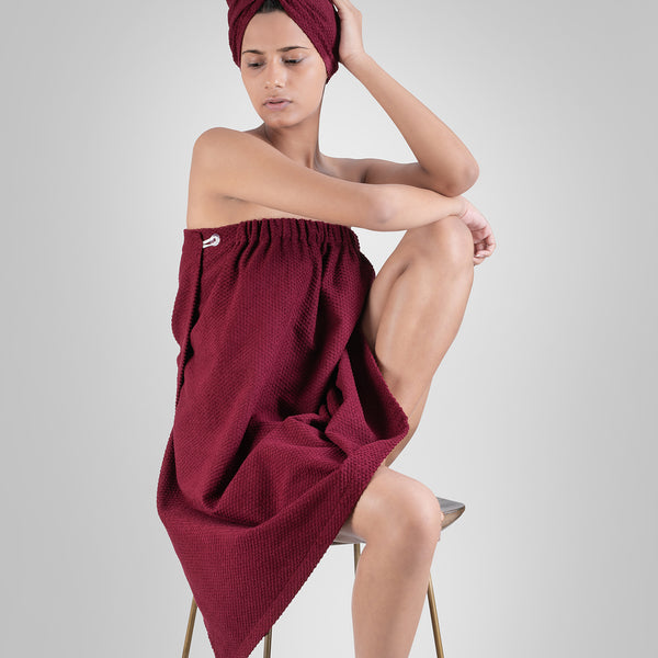 Urban Comfort (Head+Body)Wrap Set, Wine| 240 GSM Cotton