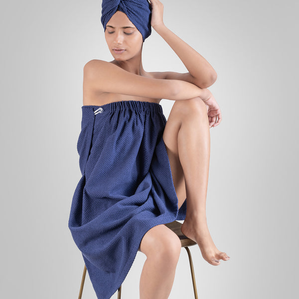 Urban Comfort (Head+Body)Wrap Set, Deep Cobalt| 240 GSM Cotton