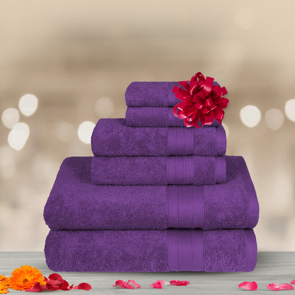 Soft Comfort 6Pc Towel Set, Plum|509 GSM Cotton|Air Rich Technology