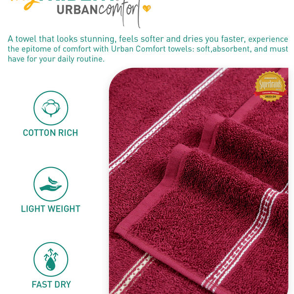 Urban Comfort 2 Pc Hand Towel Set,Rosie Wine| 450 GSM Cotton|Dry Fast