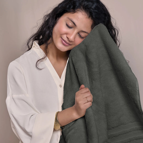 Luxury 2 PC Bath Towel Set, Charcoal|625 GSM Cotton|Anti Microbial