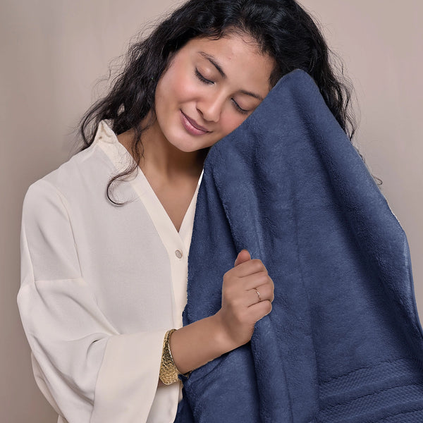 Luxury 6 PC Towel Set, Navy|625 GSM Cotton|Anti Microbial