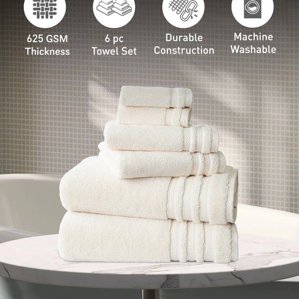 Luxury 6 PC Towel Set, Linen|625 GSM Cotton|Anti Microbial
