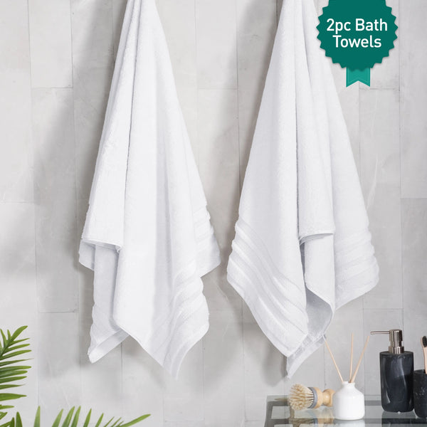 Luxury 2 PC Bath Towel Set, White|625 GSM Cotton|Anti Microbial