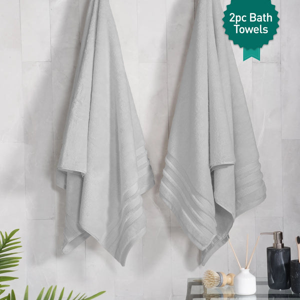 Luxury 2 Pc Bath Towel Set, Grey|625 GSM Premium Cotton| Antimicrobial