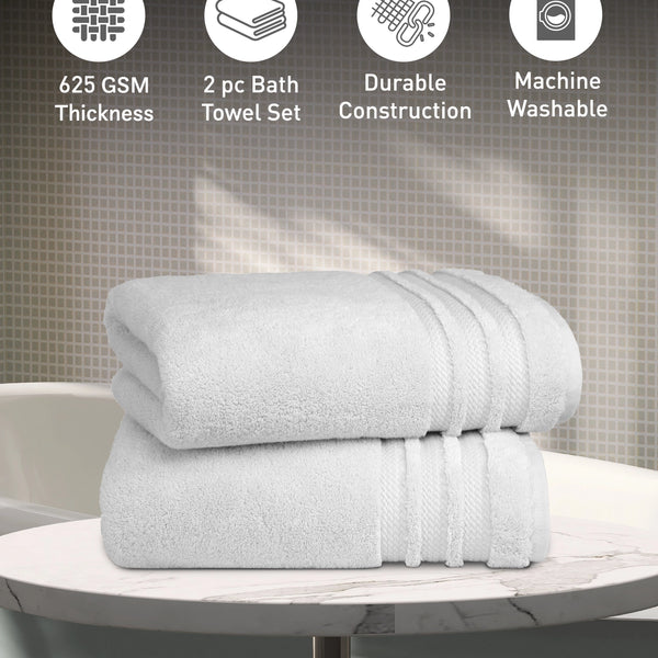 Luxury 2 PC Bath Towel Set, Grey|625 GSM Cotton|Anti Microbial
