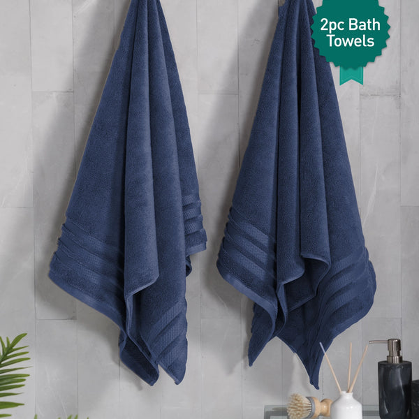 Luxury 2 PC Bath Towel Set, Navy|625 GSM Cotton|Anti Microbial