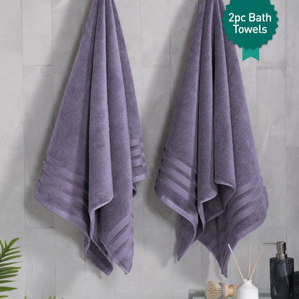 Luxury 2 PC Bath Towel Set, Purple|625 GSM Cotton|Anti Microbial