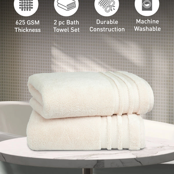 Luxury 2 PC Bath Towel Set, Linen|625 GSM Cotton|Anti Microbial
