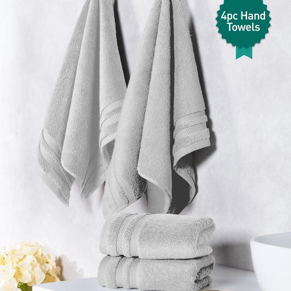 Luxury 4 PC Hand Towel Set, Grey|625 GSM Cotton|Anti Microbial