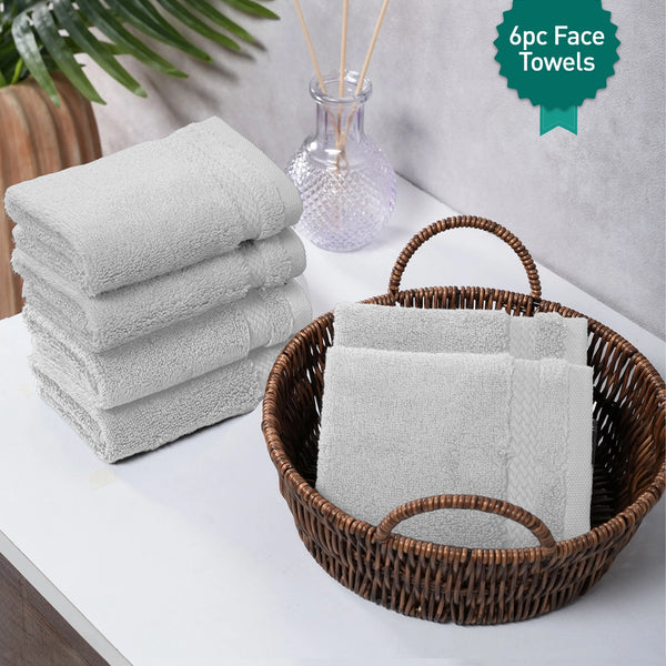 Luxury 6 PC Face Towel Set, Grey|625 GSM Cotton|Anti Microbial