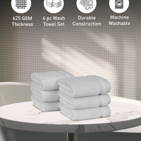 Luxury 6 PC Face Towel Set, Grey|625 GSM Cotton|Anti Microbial