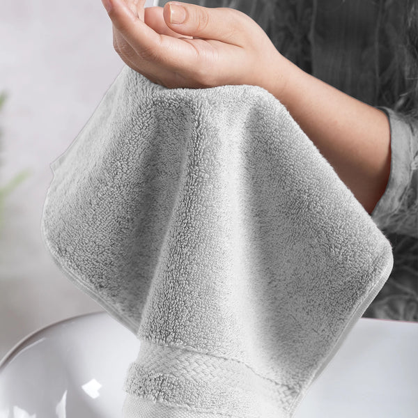 Luxury 6 PC Face Towel Set, Grey|625 GSM Cotton|Anti Microbial