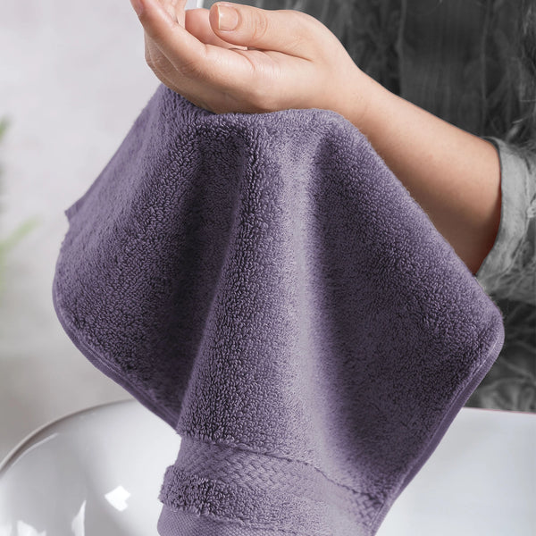 Luxury 6 PC Face Towel Set, Purple|625 GSM Cotton|Anti Microbial