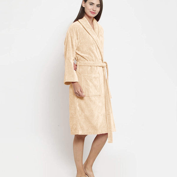 Classic Unisex Large Bathrobe, Bleached Sand| 300 GSM Cotton| Velvet Touch