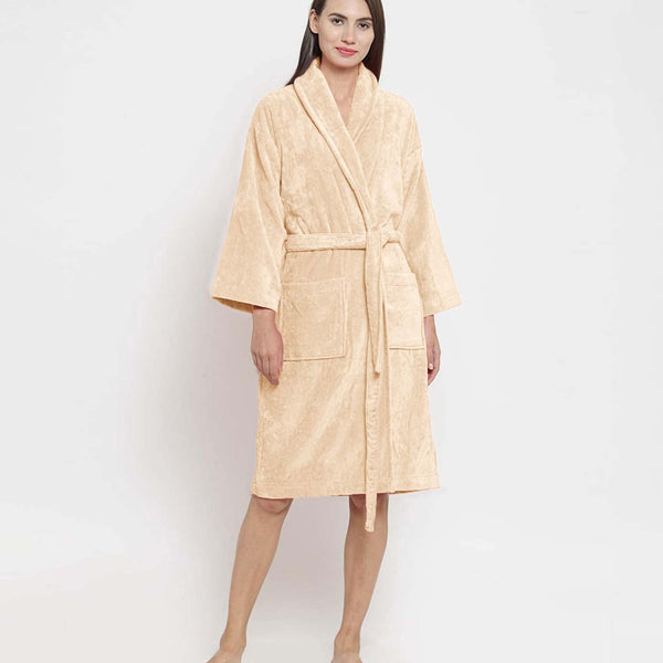 Classic Unisex Large Bathrobe, Bleached Sand| 300 GSM Cotton| Velvet Touch