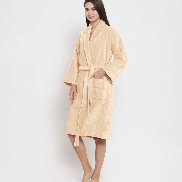 Classic Unisex Large Bathrobe, Bleached Sand| 300 GSM Cotton| Velvet Touch