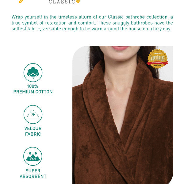 Classic Unisex Large Bathrobe, Willow wood|300 GSM Cotton|Sheared Velvet Touch