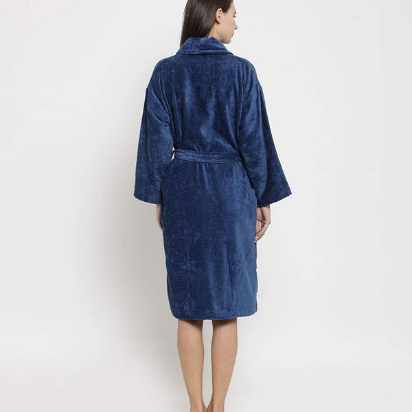Classic Unisex Large Bathrobe, Medieval Blue| 300 GSM Cotton| Velvet Touch