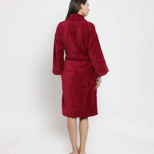 Classic Unisex Large Bathrobe, Raspberry Red|300 GSM Cotton|Sheared Velvet Touch