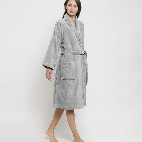 Classic Unisex Large Bathrobe, Real Steel|300 GSM Cotton|Sheared Velvet Touch