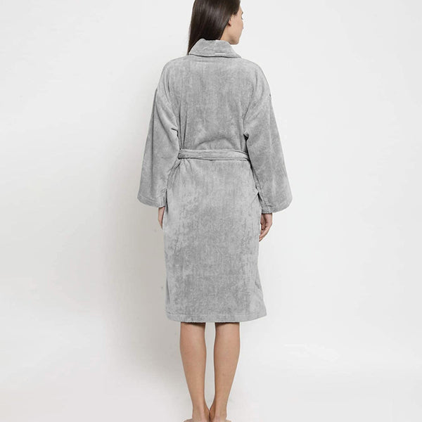 Classic Unisex Large Bathrobe, Real Steel|300 GSM Cotton|Sheared Velvet Touch