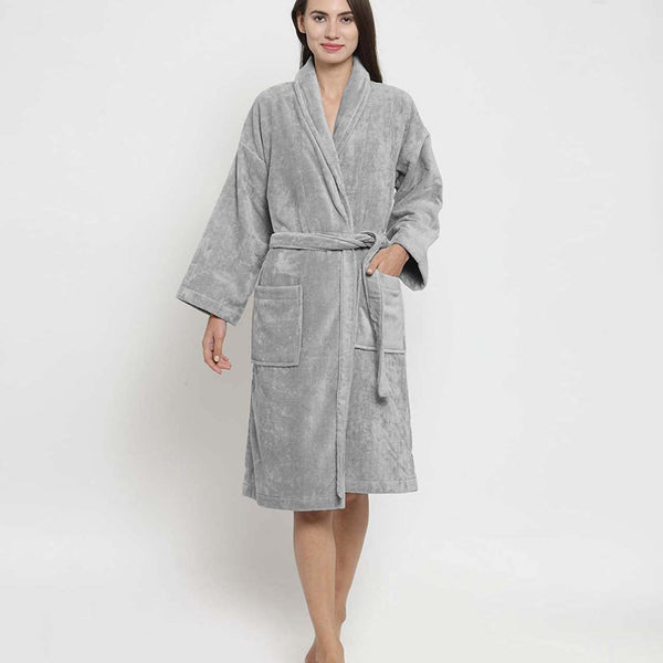 Classic Unisex Large Bathrobe, Real Steel|300 GSM Cotton|Sheared Velvet Touch