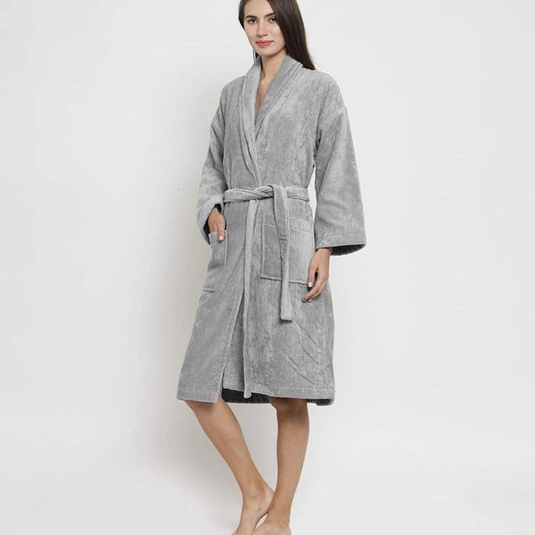 Classic Unisex Large Bathrobe, Real Steel|300 GSM Cotton|Sheared Velvet Touch