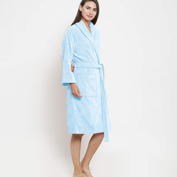 Classic Unisex Large Bathrobe, Pure Aqua| 300 GSM Cotton| Velvet Touch