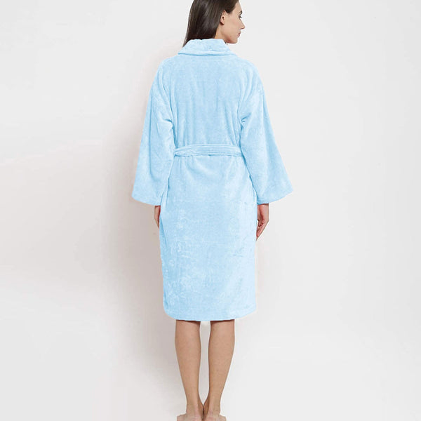 Classic Unisex Large Bathrobe, Pure Aqua| 300 GSM Cotton| Velvet Touch