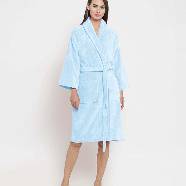 Classic Unisex Large Bathrobe, Pure Aqua| 300 GSM Cotton| Velvet Touch