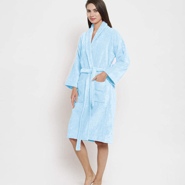 Classic Unisex Large Bathrobe, Pure Aqua| 300 GSM Cotton| Velvet Touch