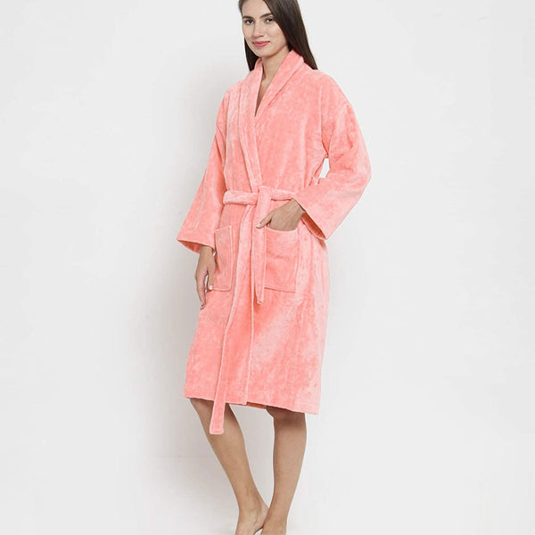Classic Unisex Large Bathrobe, Tender Peach| 300 GSM Cotton| Velvet Touch
