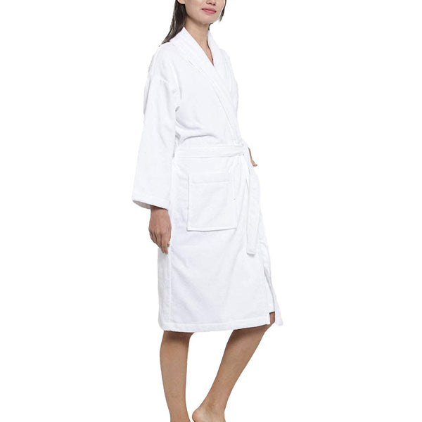 Soft Comfort Unisex Medium Bathrobe, Dream White| 300 GSM Cotton| Sheared Velvet Touch