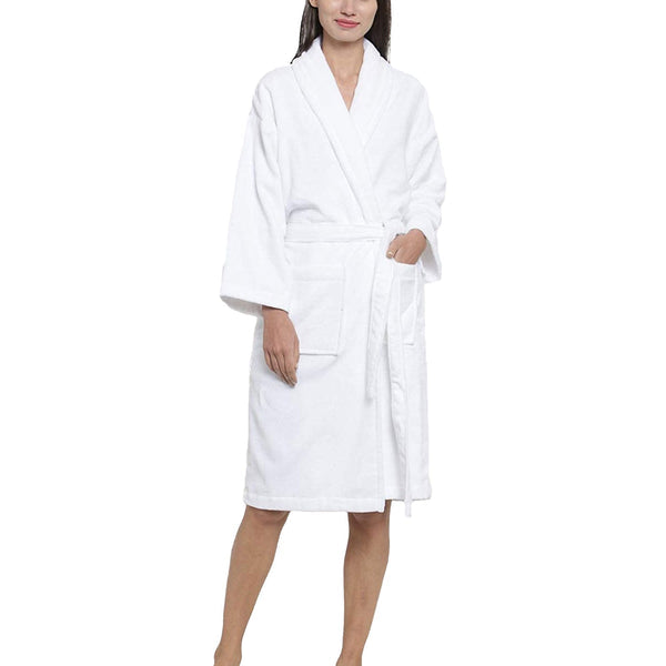 Soft Comfort Unisex Medium Bathrobe, Dream White| 300 GSM Cotton| Sheared Velvet Touch