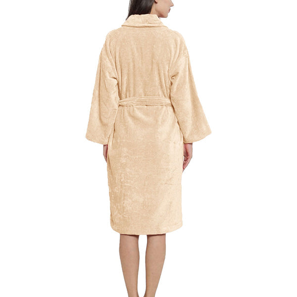 Soft Comfort Unisex Medium Bathrobe, Bleached Sand| 300 GSM Cotton| Sheared Velvet Touch