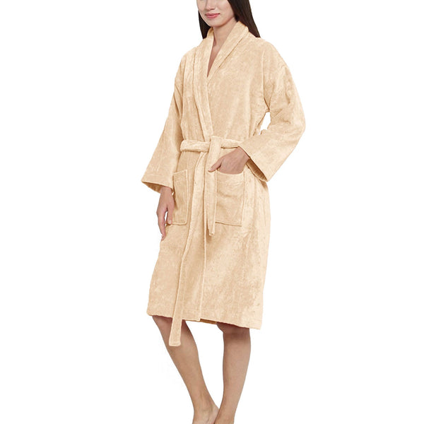 Soft Comfort Unisex Medium Bathrobe, Bleached Sand| 300 GSM Cotton| Sheared Velvet Touch