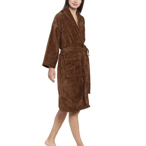 Soft Comfort Unisex Medium Bathrobe, Willow Wood| 300 GSM Cotton| Sheared Velvet Touch