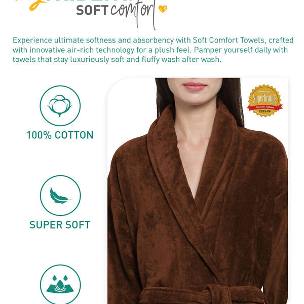 Soft Comfort Unisex Medium Bathrobe, Willow Wood| 300 GSM Cotton| Sheared Velvet Touch