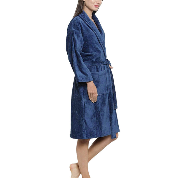 Soft Comfort Unisex Medium Bathrobe, Medieval Blue| 300 GSM Cotton| Sheared Velvet Touch