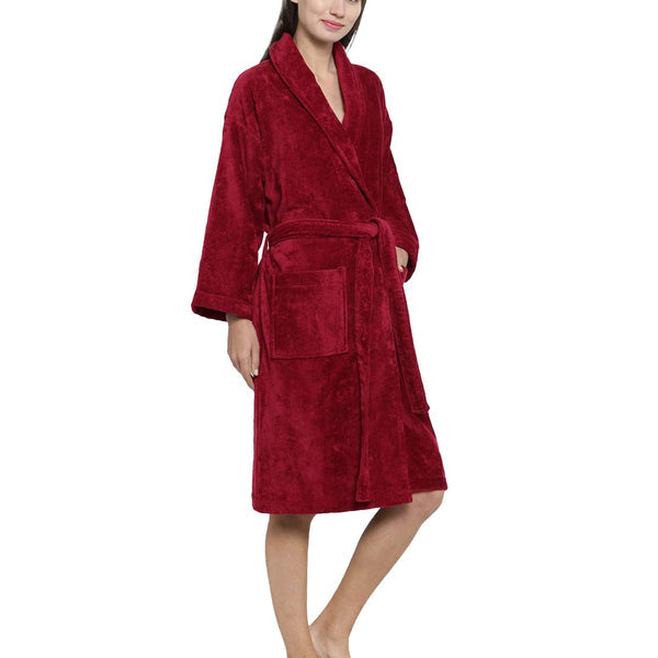 Soft Comfort Unisex Medium Bathrobe, Raspberry Red| 300 GSM Cotton| Sheared Velvet Touch