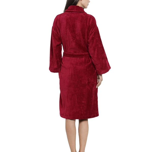 Soft Comfort Unisex Medium Bathrobe, Raspberry Red| 300 GSM Cotton| Sheared Velvet Touch