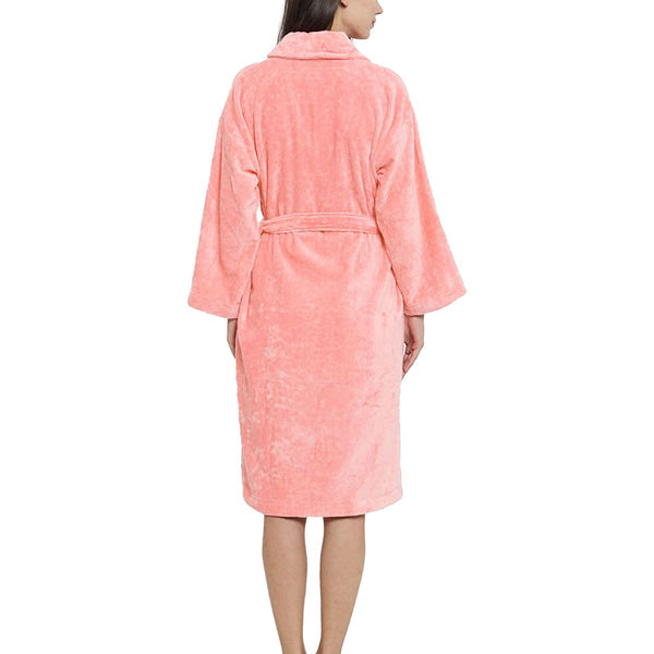 Soft Comfort Unisex Medium Bathrobe, Tender Peach| 300 GSM Cotton| Sheared Velvet Touch