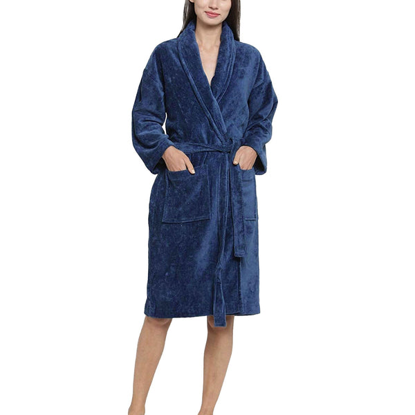 Soft Comfort Unisex Large Bathrobe, Medieval Blue| 300 GSM Cotton| Sheared Velvet Touch